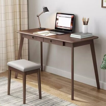 Modern Wooden Rectangle Vanity Stool with Upholstered Seat and Padded Cushion Rubber Wood Legs for Bedroom and Living Room - Image 3