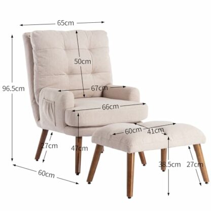 ModernLuxe Soft Armchair with Footstool, Comfortable Accent Chair with Side Pockets, 5-Stage Adjustable Backrest, Tiltable, Highly Elastic Foam Padding, Relaxing Reading Chair for Living Room - Image 3