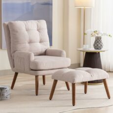 ModernLuxe Soft Armchair with Footstool, Comfortable Accent Chair with Side Pockets, 5-Stage Adjustable Backrest, Tiltable, Highly Elastic Foam Padding, Relaxing Reading Chair for Living Room