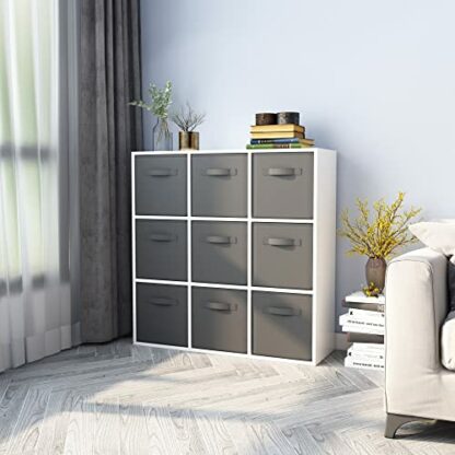 Mondeer Storage Unit, Wooden Bookcase 9-Cube Free Standing with 9 Storage Boxes for Living Room Study Room Balcony Office, 90 x 30 x 90 cm, White - Image 3