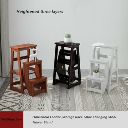 Multifunctional Solid Wood Folding Step Ladder Chair for Household Black Simple and Sturdy Benchmark Design - Image 3