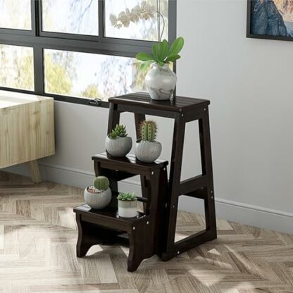 Multifunctional Solid Wood Folding Step Ladder Chair for Household Black Simple and Sturdy Benchmark Design - Image 4