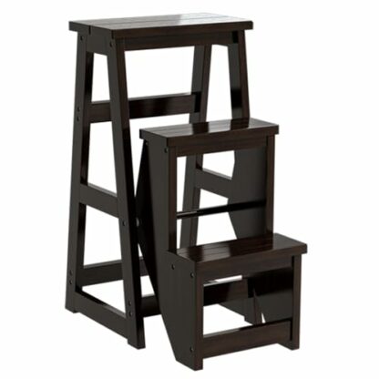 Multifunctional Solid Wood Folding Step Ladder Chair for Household Black Simple and Sturdy Benchmark Design - Image 2