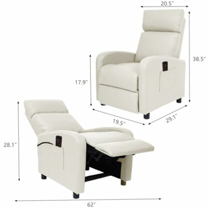 Mxfurhawa Recliner Massage Chair PU Leather Modern Single Lounger Sofa Bed with Armchair &Footrest Remote Control Corner Sofa Reclining Sofa Couch for Living Room, Bedroom, Home Theater - Image 4