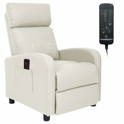Mxfurhawa Recliner Massage Chair PU Leather Modern Single Lounger Sofa Bed with Armchair &Footrest Remote Control Corner Sofa Reclining Sofa Couch for Living Room, Bedroom, Home Theater - Image 2