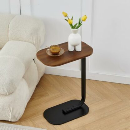 NICEME C-Shaped Side Table for Sofa, End Table for Living Room (Brown Walnut) - Image 3
