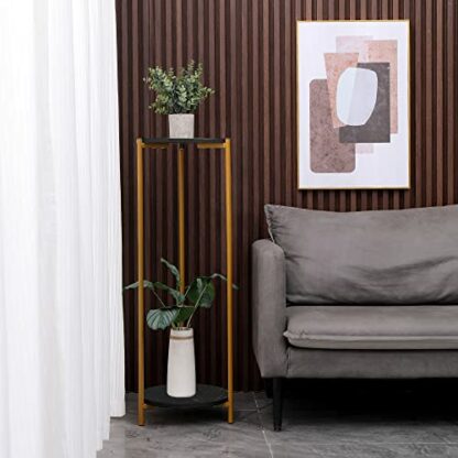 NICEME Plant Stand Indoor, Tall Side Table with 2 Tiers, 90cm Plant Holder, Round End Table Side Table with White Marble Texture (30x30x90 cm) 3 NICEME Plant Stand Indoor, Tall Side Table with 2 Tiers, 90cm Plant Holder, Round End Table Side Table with White Marble Texture (30x30x90 cm) - Image 3