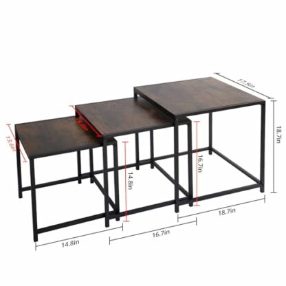 Nesting Coffee Tables, Square Tables Set of 3 for Living Room Bedroom, Rustic Brown Stacking Side Tables with Wood Finish 4 Nesting Coffee Tables, Square Tables Set of 3 for Living Room Bedroom, Rustic Brown Stacking Side Tables with Wood Finish - Image 4