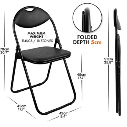 Nyxi Folding Chair Padded Paris Faux Leather Chair Home Office Dining - Image 4