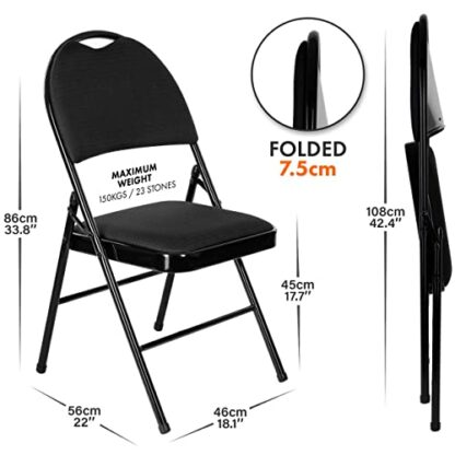 Nyxi Folding Chairs Premium Quality with Padded Fabric or PVC Seats, Metal Frame, Foldable Chair Home Office Dinning, Heavy Duty, Multi-Purpose Indoor & Outdoor - Image 4