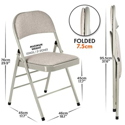 Nyxi Folding Chairs with Padded Fabric Seats, Metal Frame, Foldable Chair Home Office Dinning, Multi-Purpose Indoor & Outdoor 3 Nyxi Folding Chairs with Padded Fabric Seats, Metal Frame, Foldable Chair Home Office Dinning, Multi-Purpose Indoor & Outdoor - Image 3