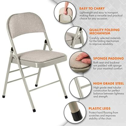 Nyxi Folding Chairs with Padded Fabric Seats, Metal Frame, Foldable Chair Home Office Dinning, Multi-Purpose Indoor & Outdoor 4 Nyxi Folding Chairs with Padded Fabric Seats, Metal Frame, Foldable Chair Home Office Dinning, Multi-Purpose Indoor & Outdoor - Image 4