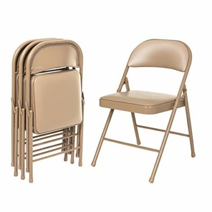 OEF Furnishings (4 Pack) Vinyl Padded Steel Folding Chairs, Beige - Image 3