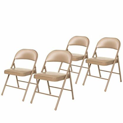 OEF Furnishings (4 Pack) Vinyl Padded Steel Folding Chairs, Beige - Image 2