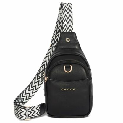 OSOCE Crossbody Bag for Women PU Sling Belt Bag Small Shoulder Chest Bag Purses with Adjustable Guitar Strap Phone Cable Hole Fanny Pack Cross Body Bags with for Ladies Travel Shopping - Image 2