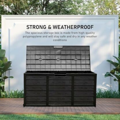 Olsen & Smith 290L Capacity Outdoor Garden Plastic Storage Cushion Box Furniture - Lockable with Padlock Lock, Weather Resistant, Shed Chest - Image 4