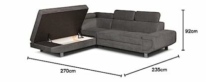Olympia Furniture Artic Corner Grey Color Sofa Bed With Storage - Premium Quality Fabric - Right and Left Arm Sofa Bed - Image 3