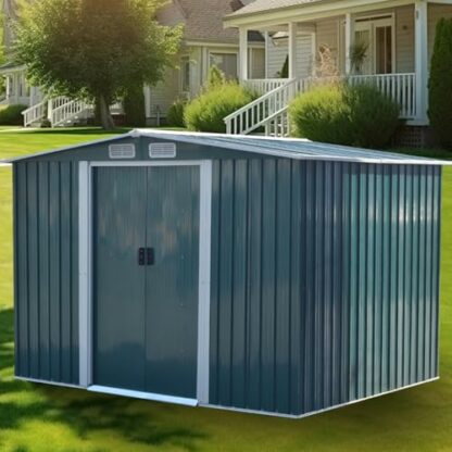 Outdoor Storage Shed Garden Utility Tool Storage House Backyard Lawn with Sliding Door, Green Sloped Pent Roof for Patio Backyard Bike Tool All-Weather 3 Sizes 3 Outdoor Storage Shed Garden Utility Tool Storage House Backyard Lawn with Sliding Door, Green Sloped Pent Roof for Patio Backyard Bike Tool All-Weather 3 Sizes - Image 3