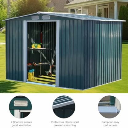 Outdoor Storage Shed Garden Utility Tool Storage House Backyard Lawn with Sliding Door, Green Sloped Pent Roof for Patio Backyard Bike Tool All-Weather 3 Sizes 4 Outdoor Storage Shed Garden Utility Tool Storage House Backyard Lawn with Sliding Door, Green Sloped Pent Roof for Patio Backyard Bike Tool All-Weather 3 Sizes - Image 4