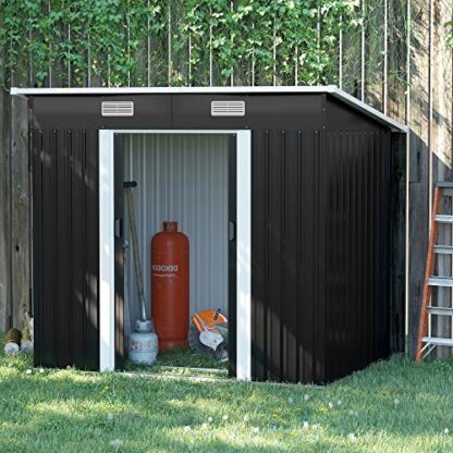 Outsunny 7 x 4ft Outdoor Storage Shed with Floor Foundation, Lean to Metal Garden Shed for Log, Rubbish Bin, Tool, Lawnmower, Bike, Patio and Lawn Use 3 Outsunny 7 x 4ft Outdoor Storage Shed with Floor Foundation, Lean to Metal Garden Shed for Log, Rubbish Bin, Tool, Lawnmower, Bike, Patio and Lawn Use - Image 3