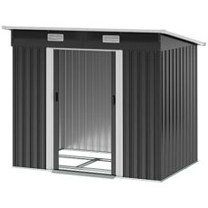 Outsunny 7 x 4ft Outdoor Storage Shed with Floor Foundation, Lean to Metal Garden Shed for Log, Rubbish Bin, Tool, Lawnmower, Bike, Patio and Lawn Use