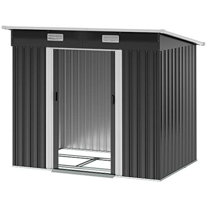 Outsunny 7 x 4ft Outdoor Storage Shed with Floor Foundation, Lean to Metal Garden Shed for Log, Rubbish Bin, Tool, Lawnmower, Bike, Patio and Lawn Use 2 Outsunny 7 x 4ft Outdoor Storage Shed with Floor Foundation, Lean to Metal Garden Shed for Log, Rubbish Bin, Tool, Lawnmower, Bike, Patio and Lawn Use - Image 2