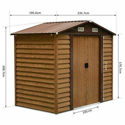 Outsunny 8ft x 6ft Outdoor Metal Garden Shed House Hut Gardening Tool Storage with 4 Ventilation Brown 236L x 196W x 209H cm 3 Outsunny 8ft x 6ft Outdoor Metal Garden Shed House Hut Gardening Tool Storage with 4 Ventilation Brown 236L x 196W x 209H cm - Image 3