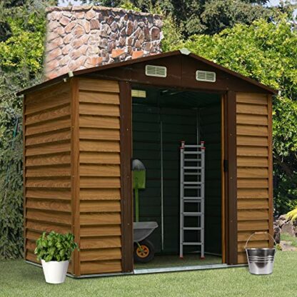 Outsunny 8ft x 6ft Outdoor Metal Garden Shed House Hut Gardening Tool Storage with 4 Ventilation Brown 236L x 196W x 209H cm 4 Outsunny 8ft x 6ft Outdoor Metal Garden Shed House Hut Gardening Tool Storage with 4 Ventilation Brown 236L x 196W x 209H cm - Image 4