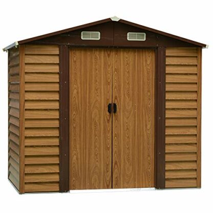 Outsunny 8ft x 6ft Outdoor Metal Garden Shed House Hut Gardening Tool Storage with 4 Ventilation Brown 236L x 196W x 209H cm 2 Outsunny 8ft x 6ft Outdoor Metal Garden Shed House Hut Gardening Tool Storage with 4 Ventilation Brown 236L x 196W x 209H cm - Image 2