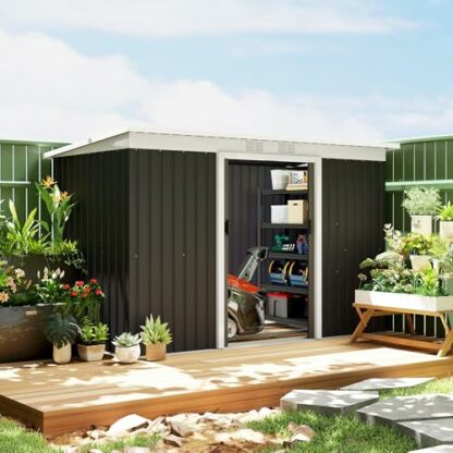 Outsunny 9ft x 4ft Metal Garden Shed, Outdoor Tool House with Foundation Kit, Ventilations and Double Doors - Image 3