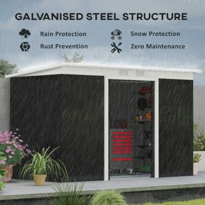 Outsunny 9ft x 4ft Metal Garden Shed, Outdoor Tool House with Foundation Kit, Ventilations and Double Doors - Image 4