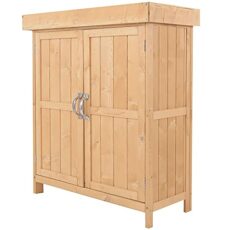 Outsunny Wooden Garden Storage Shed with Hinged Roof and Shelves, Outdoor Storage Cabinet Chest, Double Doors, 74 x 43 x 88cm