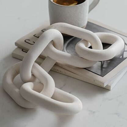 PEAKOLY Wood Chain Link Decor - Rustic White Washed Decorative Chain, Great as Coffee Table Decor or Shelf Decor, Made from Pine Wood, Matches Well with Farmhouse, Boho, Country or Modern Home Decor - Image 2