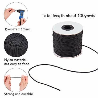 PH PandaHall 1.5mm 100 Yards Black Nylon Cord Wind Chime Cord Replacement Braided Lift Shade Blind String for Windows Roman Rollers Repair Gardening Plant Waist Beading String for Chinese Knotting - Image 4