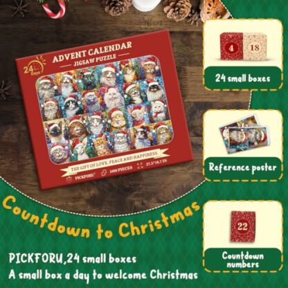 PICKFORU Christmas Advent Calendar 2024 Puzzles for Adults 1000 Pieces, Cat Mosaic Stained Glass Puzzle Countdown Calendar, Colorful Animal Christmas Jigsaw Puzzles as Home Decor 4 PICKFORU Christmas Advent Calendar 2024 Puzzles for Adults 1000 Pieces, Cat Mosaic Stained Glass Puzzle Countdown Calendar, Colorful Animal Christmas Jigsaw Puzzles as Home Decor - Image 4