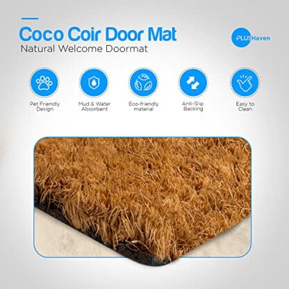PLUS Haven Coco Coir Door Mat with Heavy Duty Backing, Welcome Doormat - Image 4