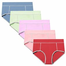 POKARLA Women's Cotton Stretch Underwear Ladies Mid-high Waisted Briefs Panties 5-Pack