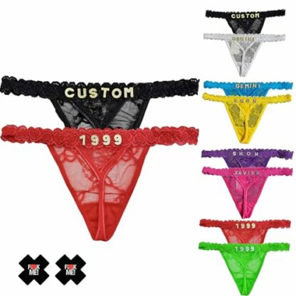 PPETAUL 2-Pack Custom Thong with Name - Personalized Name Thong Rhinestone Silvery Golden Letters G-String Tanga Lingerie - Image 2