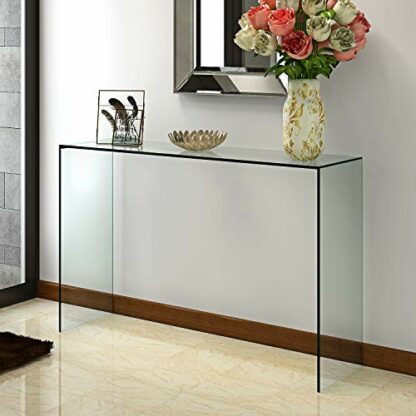 Panana Pald Crystal Modern Curved Console Glass Table Bent Clear Large Transparent Table For Hall Dining Room Home W100*D33*H76 CM - Image 2