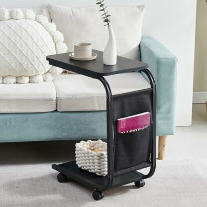 Pantanal C Shaped Side Table, Under Sofa Table for Living Room, Space Saving End Table with Storage Basket & Wheels, Mobile Laptop Desk Snack Table for Home Office, Rolling Bedside Table for Bedroom 4 Pantanal C Shaped Side Table, Under Sofa Table for Living Room, Space Saving End Table with Storage Basket & Wheels, Mobile Laptop Desk Snack Table for Home Office, Rolling Bedside Table for Bedroom - Image 4