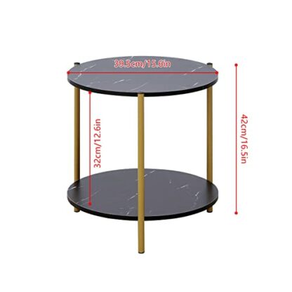 Pantanal Living Room Marble Effect Sofa Side Table Round with Storage Shelf, 2 Tiers Little End Table Small Coffee Table Snack Tea Table Corner Bedroom Beside Table Nightstand 3 Pantanal Living Room Marble Effect Sofa Side Table Round with Storage Shelf, 2 Tiers Little End Table Small Coffee Table Snack Tea Table Corner Bedroom Beside Table Nightstand - Image 3