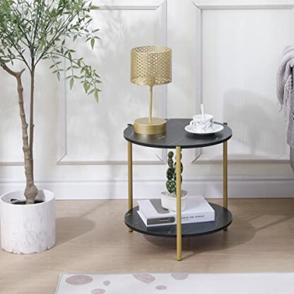 Pantanal Living Room Marble Effect Sofa Side Table Round with Storage Shelf, 2 Tiers Little End Table Small Coffee Table Snack Tea Table Corner Bedroom Beside Table Nightstand 4 Pantanal Living Room Marble Effect Sofa Side Table Round with Storage Shelf, 2 Tiers Little End Table Small Coffee Table Snack Tea Table Corner Bedroom Beside Table Nightstand - Image 4