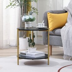 Pantanal Living Room Marble Effect Sofa Side Table Round with Storage Shelf, 2 Tiers Little End Table Small Coffee Table Snack Tea Table Corner Bedroom Beside Table Nightstand