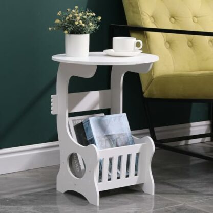 Pantanal White Living Room Small Sofa Side Table Round Little Coffee Tables End Table with Storage Shelf Basket, Kids Bedroom Wood Bedside Table Nightstand for Corner Small Space Balcony - Image 2