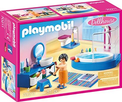 PlayMOBIL 70211 Dollhouse Furnished Bathroom, Fun Imaginative Role-Play, Playset Suitable for Children Ages 4+ - Image 2