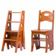 Portable 4 Layer Wooden Folding Ladder for Home Indoor Use Multi Functional High Ladder with Boarding Platform (Brown)