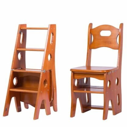 Portable 4 Layer Wooden Folding Ladder for Home Indoor Use Multi Functional High Ladder with Boarding Platform (Brown) 2 Portable 4 Layer Wooden Folding Ladder for Home Indoor Use Multi Functional High Ladder with Boarding Platform (Brown) - Image 2