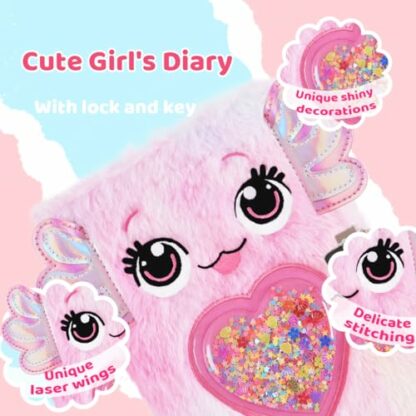 PrinBarBee Diary for Girls with 2 Lock and 2 Keys, Plush Secret Notebook Set with 160 Lined Pages,Tie-Dye Fuzzy Journal Set, Cut Gift for Writing and Drawing for Girls Ages 6-12 - Image 3