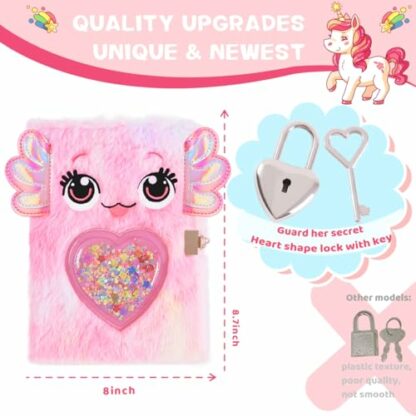 PrinBarBee Diary for Girls with 2 Lock and 2 Keys, Plush Secret Notebook Set with 160 Lined Pages,Tie-Dye Fuzzy Journal Set, Cut Gift for Writing and Drawing for Girls Ages 6-12 - Image 4