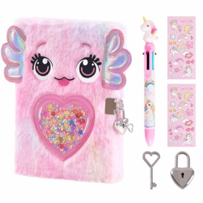 PrinBarBee Diary for Girls with 2 Lock and 2 Keys, Plush Secret Notebook Set with 160 Lined Pages,Tie-Dye Fuzzy Journal Set, Cut Gift for Writing and Drawing for Girls Ages 6-12 - Image 2